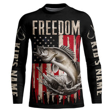 Load image into Gallery viewer, Personalized Patriotic Walleye Long Sleeve Fishing Shirts, American Flag Fishing Shirts IPHW6810