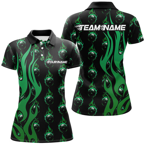 Custom Green Flame Bowling Shirts For Women, Bowling League Shirts With Team Name IPHW6971