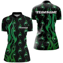 Load image into Gallery viewer, Custom Green Flame Bowling Shirts For Women, Bowling League Shirts With Team Name IPHW6971