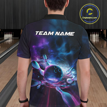 Custom Galaxy Bowling Polo Shirts For Men, Holographic Bowling Team Shirt IPHW9502