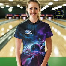 Load image into Gallery viewer, Custom Galaxy Bowling Quarter-Zip Shirts For Women, Holographic Bowling Team Shirt IPHW9502
