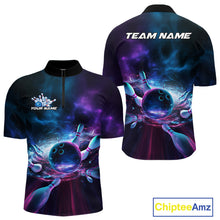 Load image into Gallery viewer, Custom Galaxy Bowling Quarter-Zip Shirts For Men, Holographic Bowling Team Shirt IPHW9502