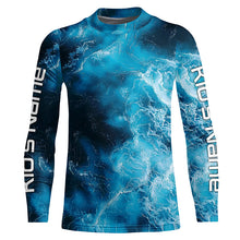 Load image into Gallery viewer, Blue Sea Waves Ocean Camo Long Sleeve Uv Protection Fishing Shirts, Personalized Fishing Jersey IPHW7192