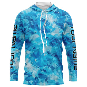 Blue Sea Waves Ocean Camo Long Sleeve Uv Protection Fishing Shirts, Personalized Fishing Jersey IPHW7194