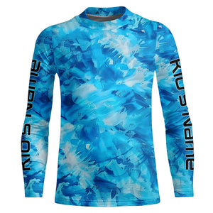 Blue Sea Waves Ocean Camo Long Sleeve Uv Protection Fishing Shirts, Personalized Fishing Jersey IPHW7194