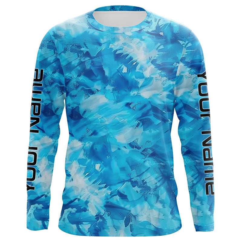 Blue Sea Waves Ocean Camo Long Sleeve Uv Protection Fishing Shirts, Personalized Fishing Jersey IPHW7194