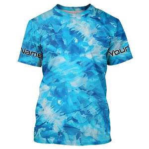 Blue Sea Waves Ocean Camo Long Sleeve Uv Protection Fishing Shirts, Personalized Fishing Jersey IPHW7194