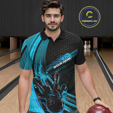Load image into Gallery viewer, Custom Black And Blue Flame Bowling Jerseys, Bowling Team Polo Shirts For Men IPHW9885