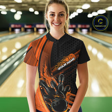 Load image into Gallery viewer, Custom Black And Orange Flame Bowling Jerseys, Bowling Team Quarter-Zip Shirts For Women IPHW9887