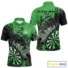 Load image into Gallery viewer, Custom Black And Green Splatter Dart Men Polo Shirt, Grunge Style Dart Team Jerseys IPHW10054