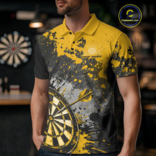 Load image into Gallery viewer, Custom Black And Yellow Splatter Dart Men Polo Shirt, Grunge Style Dart Team Jerseys IPHW10056