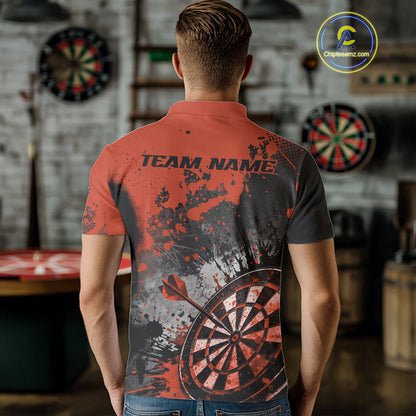 Custom Black And Orange Splatter Dart Men Polo Shirt, Grunge Style Dart Team Jerseys IPHW10057