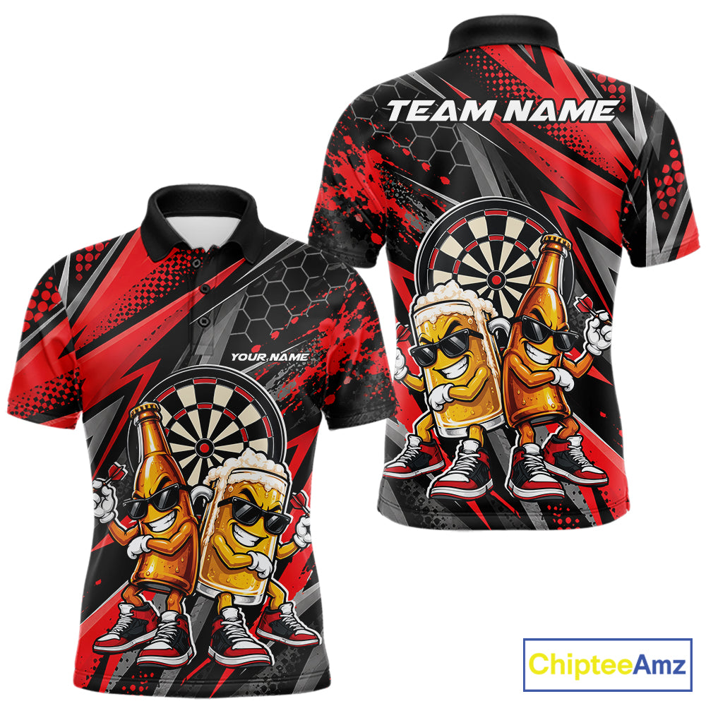 Custom Black And Red Beer Bottle And Beer Pitcher Funny Dart Buddies Men Polo Shirt IPHW12672