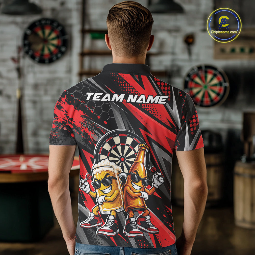 Custom Black And Red Beer Bottle And Beer Pitcher Funny Dart Buddies Men Polo Shirt IPHW12672