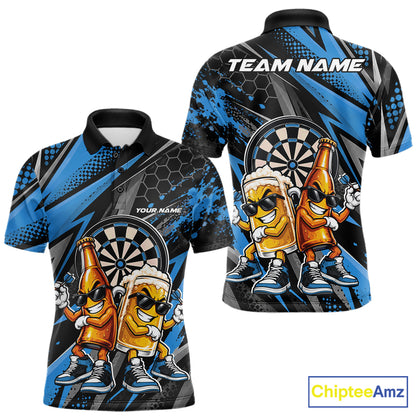 Custom Black And Blue Beer Bottle And Beer Pitcher Funny Dart Buddies Men Polo Shirt IPHW12673