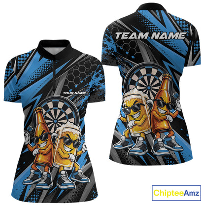 Custom Black And Blue Beer Bottle And Beer Pitcher Funny Dart Buddies Women Quarter-Zip IPHW12673