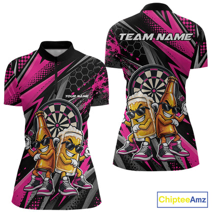 Custom Black And Pink Beer Bottle And Beer Pitcher Funny Dart Buddies Women Quarter-Zip IPHW12674