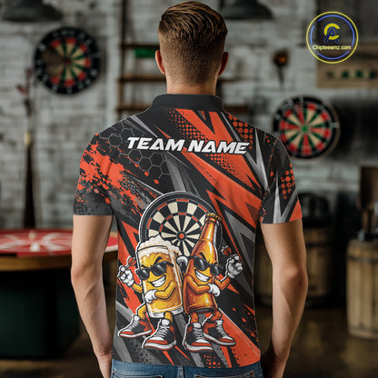 Custom Black And Orange Beer Bottle And Beer Pitcher Funny Dart Buddies Men Polo Shirt IPHW12675