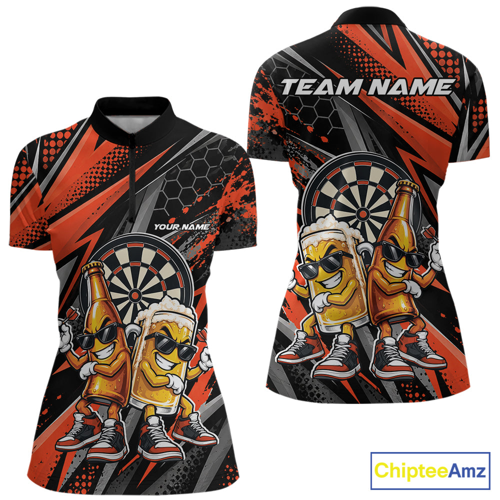 Custom Black And Orange Beer Bottle Beer Pitcher Funny Dart Buddies Women Quarter-Zip IPHW12675