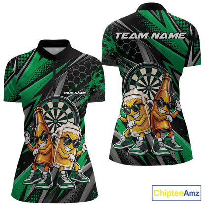 Custom Black And Green Beer Bottle And Beer Pitcher Funny Dart Buddies Women Quarter-Zip IPHW12676