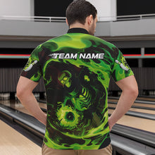 Load image into Gallery viewer, Custom Green Flame Skull Bowling Quarter-Zip Shirts For Men, Skeleton Bowling Tournament Shirts IPHW8403