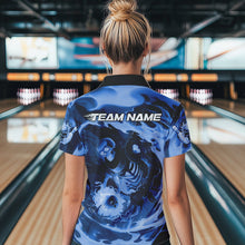 Load image into Gallery viewer, Custom Blue Flame Skull Bowling Polo Shirts For Women, Skeleton Bowling Tournament Shirts IPHW8405