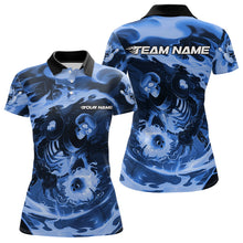 Load image into Gallery viewer, Custom Blue Flame Skull Bowling Polo Shirts For Women, Skeleton Bowling Tournament Shirts IPHW8405