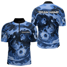 Load image into Gallery viewer, Custom Blue Flame Skull Bowling Quarter-Zip Shirts For Men, Skeleton Bowling Tournament Shirts IPHW8405