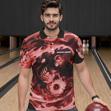 Load image into Gallery viewer, Custom Red Flame Skull Bowling Polo Shirts For Men, Skeleton Bowling Tournament Shirts IPHW8406