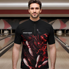 Load image into Gallery viewer, Custom Black And Red Flame Dragon Bowling Quarter-Zip Shirts For Men, Bowling Tournament Team Shirt IPHW8415