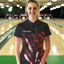 Load image into Gallery viewer, Custom Black And Red Flame Dragon Bowling Womens Quarter-Zip Shirts, Bowling Team Shirt IPHW8415