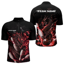 Load image into Gallery viewer, Custom Black And Red Flame Dragon Bowling Quarter-Zip Shirts For Men, Bowling Tournament Team Shirt IPHW8415