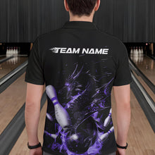 Load image into Gallery viewer, Custom Black And Purple Flame Dragon Bowling Polo Shirts For Men, Bowling Tournament Team Shirt IPHW8416