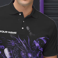 Load image into Gallery viewer, Custom Black And Purple Flame Dragon Bowling Polo Shirts For Men, Bowling Tournament Team Shirt IPHW8416