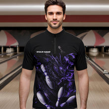 Load image into Gallery viewer, Custom Black And Purple Flame Dragon Bowling Quarter-Zip Shirts For Men, Bowling Team Shirt IPHW8416