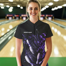 Load image into Gallery viewer, Custom Black And Purple Flame Dragon Bowling Womens Quarter-Zip Shirts, Bowling Team Shirt IPHW8416