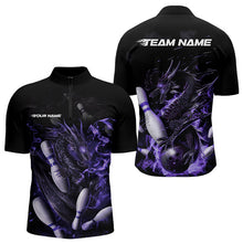Load image into Gallery viewer, Custom Black And Purple Flame Dragon Bowling Quarter-Zip Shirts For Men, Bowling Team Shirt IPHW8416