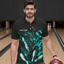 Load image into Gallery viewer, Custom Black And Blue Flame Dragon Bowling Polo Shirts For Men, Bowling Tournament Team Shirt IPHW8417