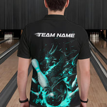 Load image into Gallery viewer, Custom Black And Blue Flame Dragon Bowling Polo Shirts For Men, Bowling Tournament Team Shirt IPHW8417