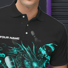 Load image into Gallery viewer, Custom Black And Blue Flame Dragon Bowling Polo Shirts For Men, Bowling Tournament Team Shirt IPHW8417