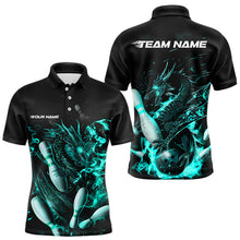 Load image into Gallery viewer, Custom Black And Blue Flame Dragon Bowling Polo Shirts For Men, Bowling Tournament Team Shirt IPHW8417