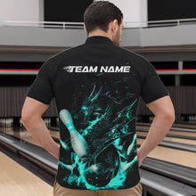 Load image into Gallery viewer, Custom Black And Blue Flame Dragon Bowling Quarter-Zip Shirts For Men, Bowling Tournament Team Shirt IPHW8417