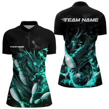 Load image into Gallery viewer, Custom Black And Blue Flame Dragon Bowling Womens Quarter-Zip Shirts, Bowling Team Shirt IPHW8417