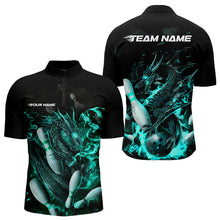 Load image into Gallery viewer, Custom Black And Blue Flame Dragon Bowling Quarter-Zip Shirts For Men, Bowling Tournament Team Shirt IPHW8417