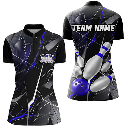 Blue Thunder Lightning Custom Bowling Team Shirts For Women, Strike Bowling Jerseys IPHW6467
