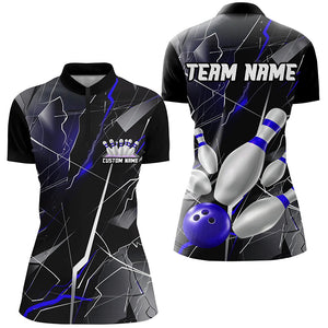 Blue Thunder Lightning Custom Bowling Team Shirts For Women, Strike Bowling Jerseys IPHW6467