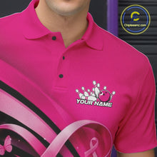 Load image into Gallery viewer, Custom Hope Pink Ribbon Butterfly Bowling Shirt For Men, Breast Cancer Bowling Shirt IPHW11328
