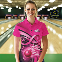 Load image into Gallery viewer, Custom Hope Pink Ribbon Butterfly Bowling Shirt For Women, Breast Cancer Bowling Shirt IPHW11328