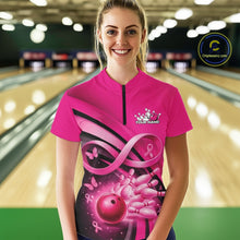 Load image into Gallery viewer, Custom Hope Pink Ribbon Butterfly Bowling Shirt For Women, Breast Cancer Bowling Shirt IPHW11328