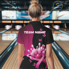 Load image into Gallery viewer, Custom Hope Pink Ribbon Butterfly Bowling Shirt For Women, Breast Cancer Bowling Shirt IPHW11329